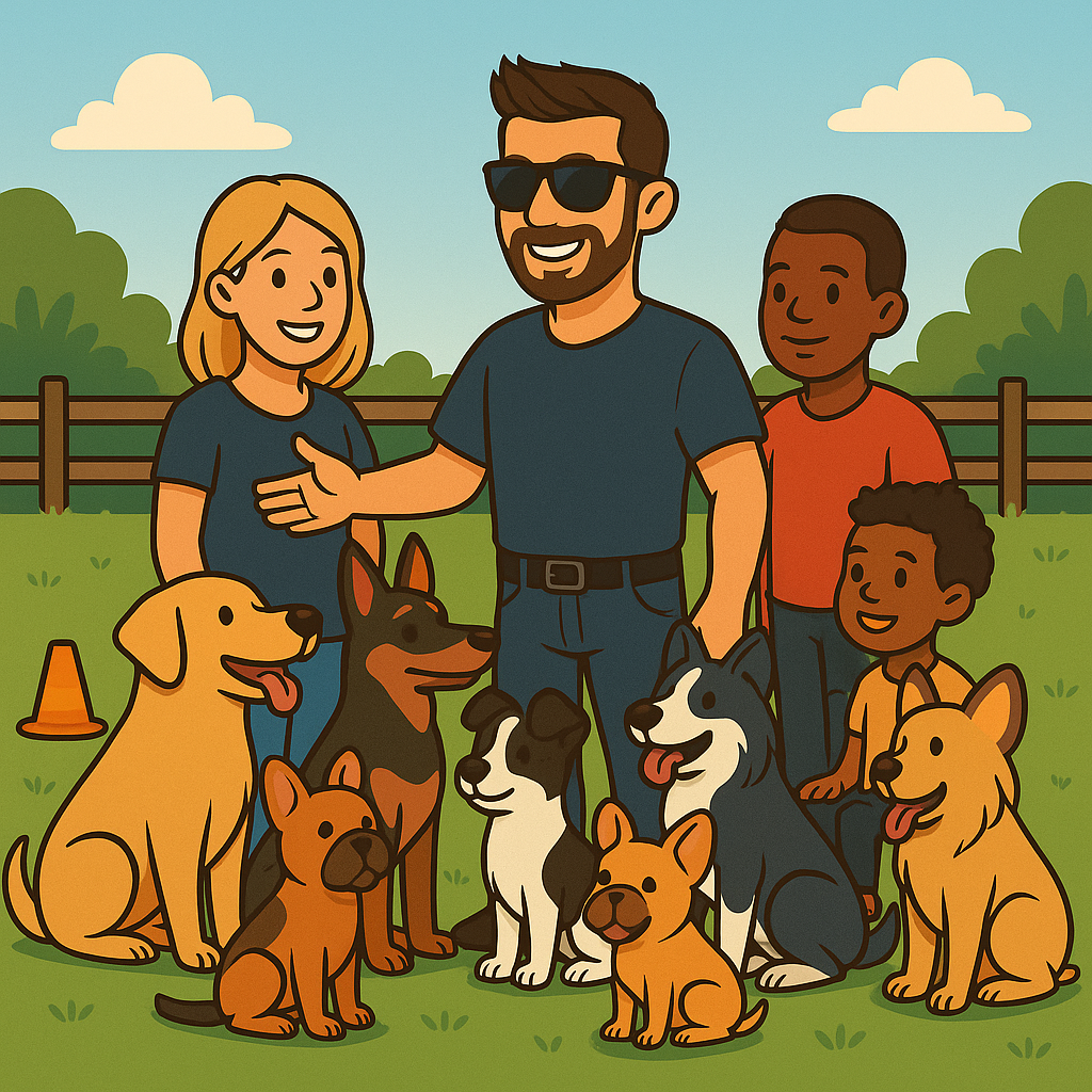 Cours collectif avec plusieurs chiens attentifs